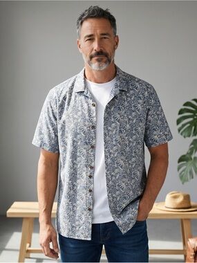 VTG Royal Creations Made in Hawaii Indigo Blue Floral Hawaiian Shirt XL
